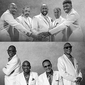 The Temptations and The Four Tops promotional poster for live concert at L’Auberge Casino Lake Charles on February 21, 2026 — featuring two legendary Motown groups performing timeless soul and R&B hits as part of premier Gulf Coast casino entertainment.
