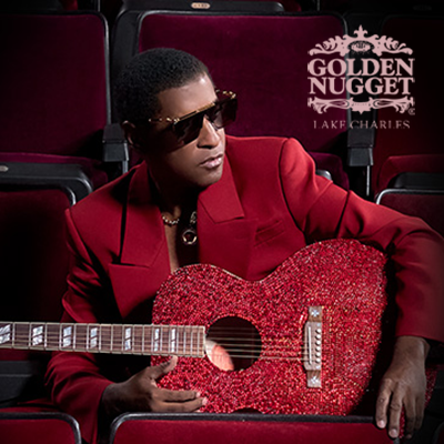 Babyface promotional poster for live R and B concert at Golden Nugget Casino Lake Charles on April 24, 2026 at 8:30 PM featuring the award winning singer performing smooth soulful hits as part of Gulf Coast casino entertainment.