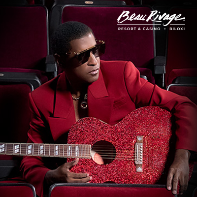Babyface promotional image for live R and B concert at Beau Rivage Theatre Biloxi on April 25 at 8:00 PM featuring the award winning singer songwriter performing smooth soulful hits as part of premier Gulf Coast casino entertainment.