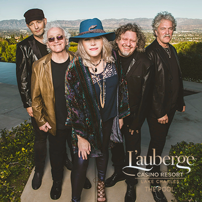Jefferson Starship promotional poster for live poolside concert at L’Auberge Casino Lake Charles on July 12, 2026 at 1:00 PM featuring the iconic rock band performing classic hits as part of the casino’s summer entertainment series on the Gulf Coast.