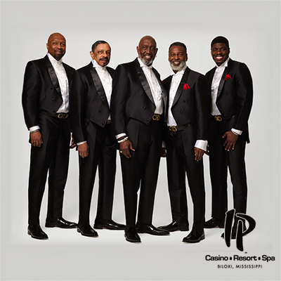 The Temptations promotional image for live Motown concert at IP Casino Resort Spa Biloxi in Studio A on March 20 2026 at 8:00 PM featuring the legendary group performing iconic harmonies timeless soul hits and classic choreography as part of Gulf Coast casino entertainment.