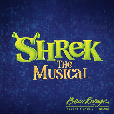 Shrek The Musical promotional poster for a multi show run at Beau Rivage Casino Biloxi from June 11 through June 27, 2026 featuring the beloved family musical filled with humor music and Gulf Coast casino entertainment.