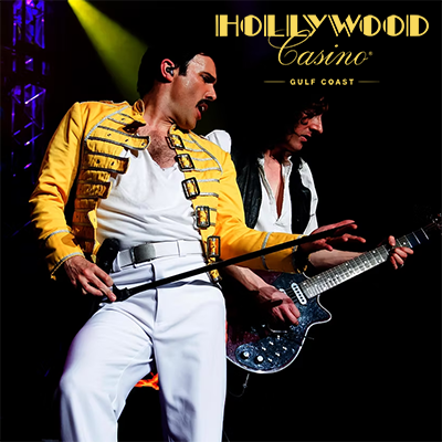 Killer Queen promotional image for live Queen tribute concert at Hollywood Casino Gulf Coast on Friday May 15 featuring a high energy performance celebrating iconic hits like Bohemian Rhapsody We Will Rock You and Somebody to Love as part of Gulf Coast casino entertainment.