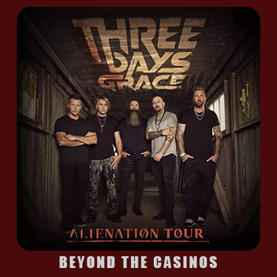Three Days Grace Alienation Tour concert promotional image for October 23 2026 at Mississippi Coast Coliseum Biloxi Mississippi