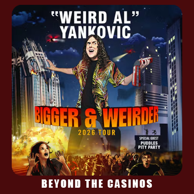 Weird Al Yankovic performing live at The Wharf Amphitheater in Orange Beach Alabama on October 3, 2026, during the Bigger and Weirder 2026 Tour with special guest Puddles Pity Party